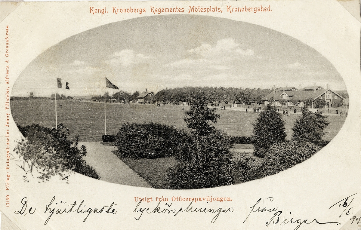 Kronobergs hed, Lekaryd, 1901. Utsikt från officerspaviljongen.