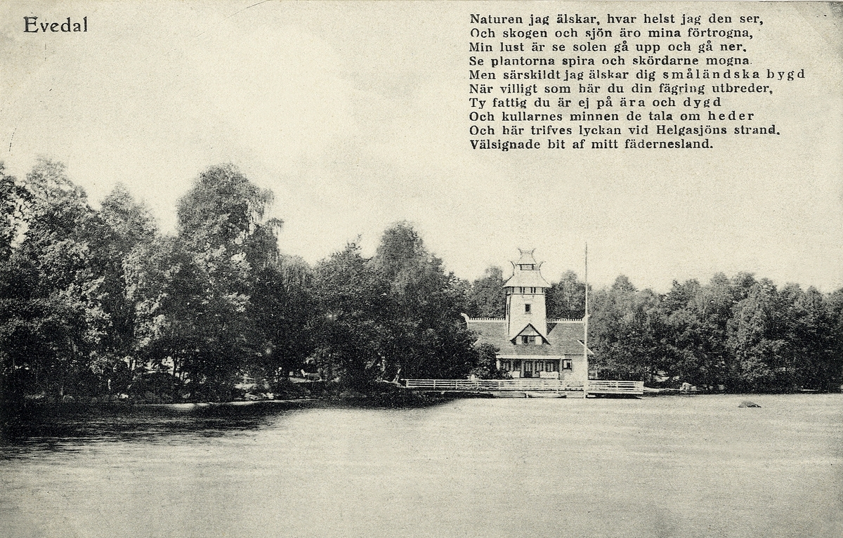Badhuset på Evedals hälsobrunn med ångbåtsbryggan framför, 1906.