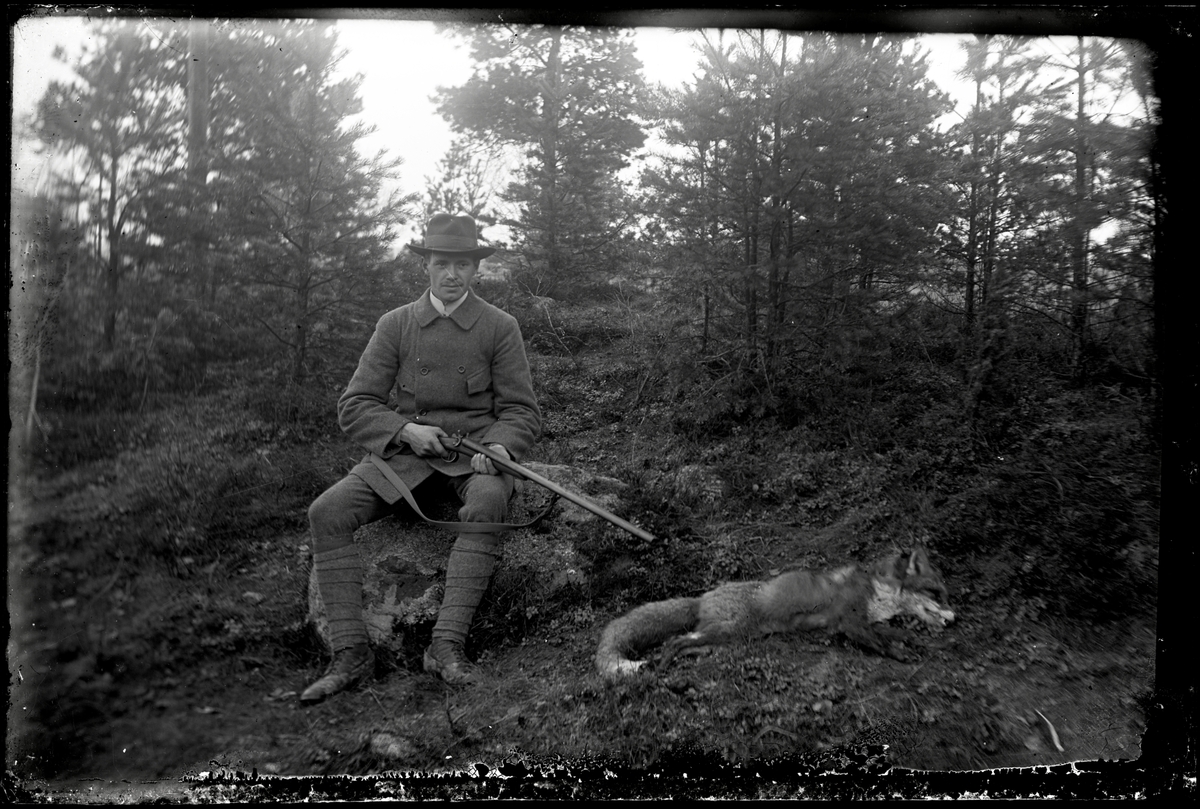 John Svensson på jakt med fälld räv