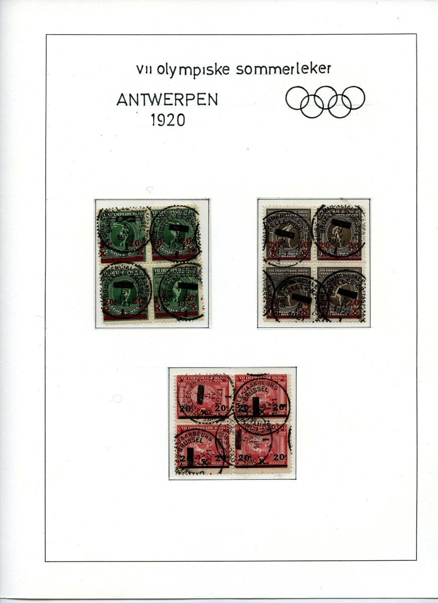 12 frimerker i tre bolker av fire frimerker montert på en album side. Den første bolken har grønne frimerker med diskoskaster i sentrum. Den andre bolken har brune frimerker med en sprinter, og den tredje bolken har røde frimerker med en atlet i vogn trukket av fire hester. 