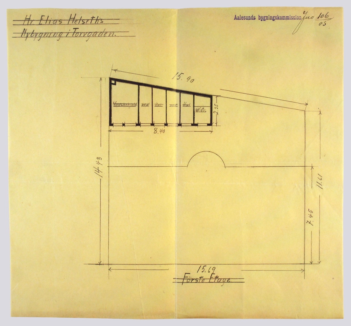 Hr. Elias Helseth's nybygning i Torvgaden [Arbeidstegning]