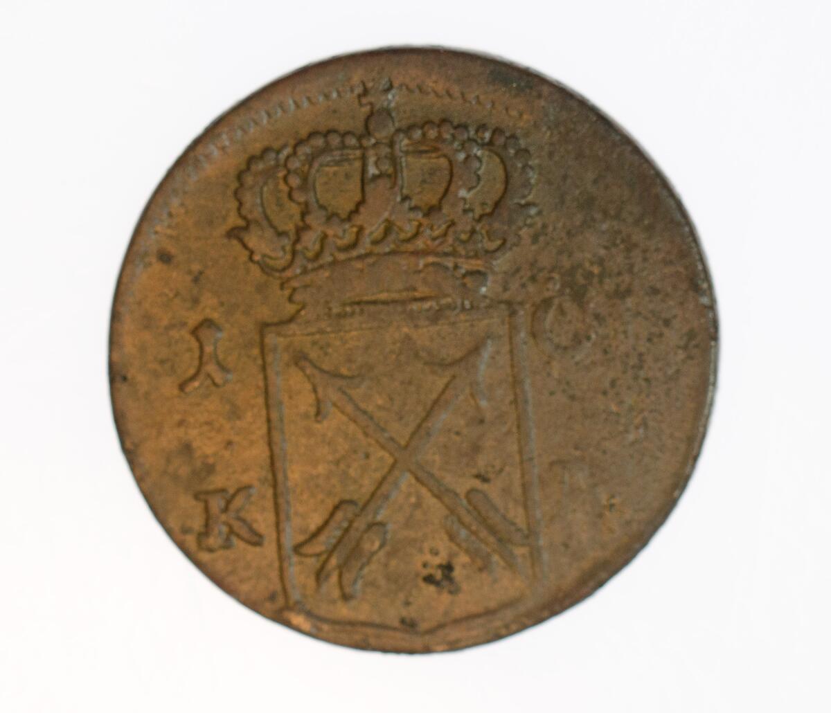 Mynt, 1 öre k.m. från Fredrik I tid, 1726