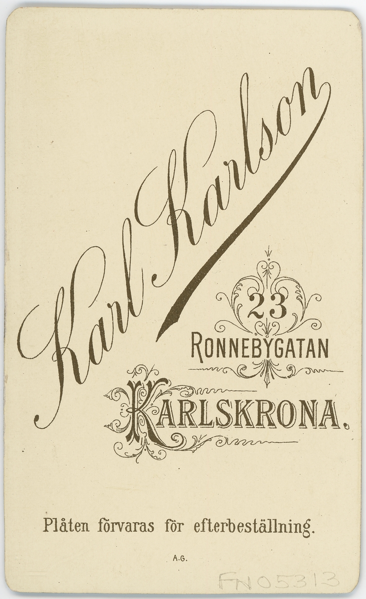 Kabinettsfotografi - löjtnant Fritz Grahm, Kungliga flottan, Karlskrona 1891