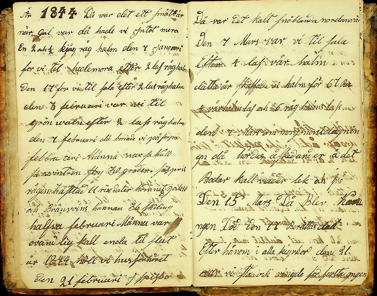 Bondedagbok från Mattsesgården, Norra Strandmora, skriven under åren 1843-1891. 
Innehåller bl.a. räkenskaper och anteckningar om jordbruksarbete och resor.