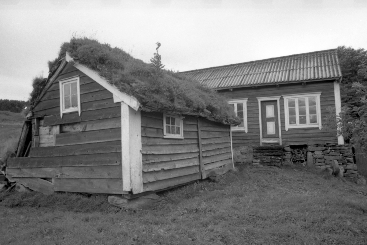 Dokumentasjonsfotografi i serie av et kårhus, stabbur og utedo på gården Reite i Herøy.