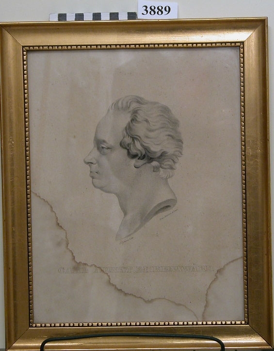 Porträtt av Carl August Ehrensvärd. I förgylld träram. Litografi av J.S. Salmson, tryckt av Andersson och Hane.
