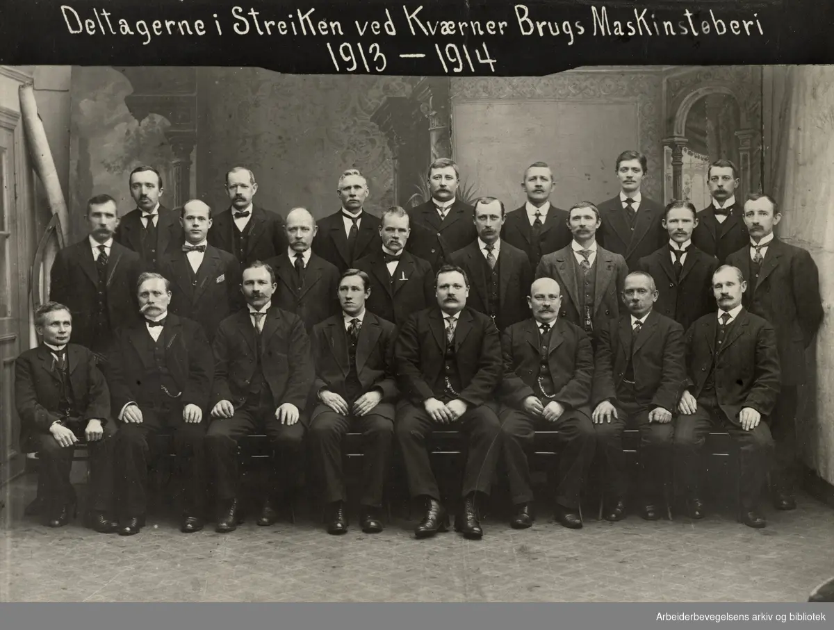 Deltagere i streiken ved Kværner Brugs Maskinstøberi. 1913-1914.
