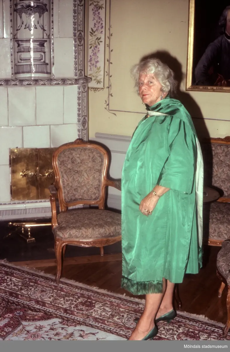 Margit Wannerberg på mosters fest på Råda säteri, efter 1973.