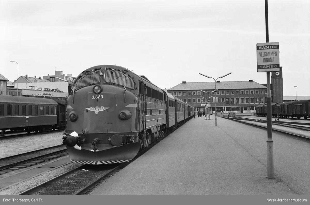 Diesellokomotiv Di 3 nr. 623 med dagtoget til Trondheim på Bodø stasjon