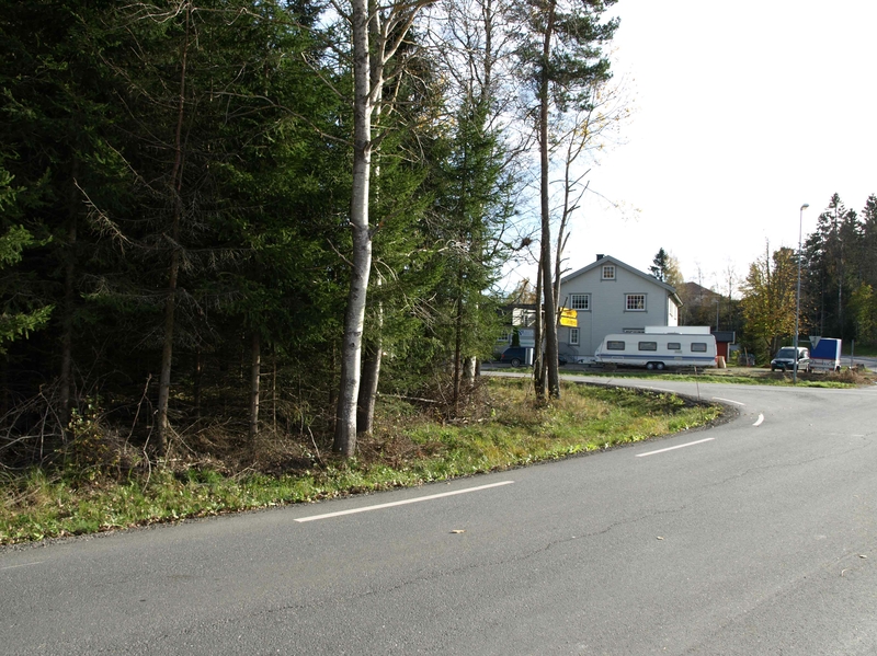 Stedet består i dag av tettbevokst skog. På den vestlige siden av Trippestadveien, til høyre på bildet, begynner bebyggelsen i Askim by. Nord for stedet og krysset finnes åkermark. Foto: Bodil Andersson, Østfoldmuseene-Halden historiske Samlinger.