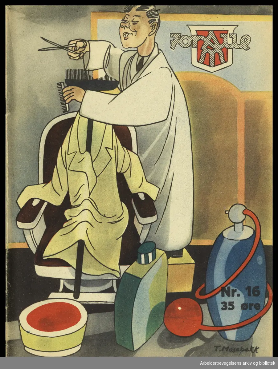 Arbeidermagasinet - Magasinet for alle. Forside. Nr. 16. 1937. Illustrasjon: Trygve Mosebekk.
