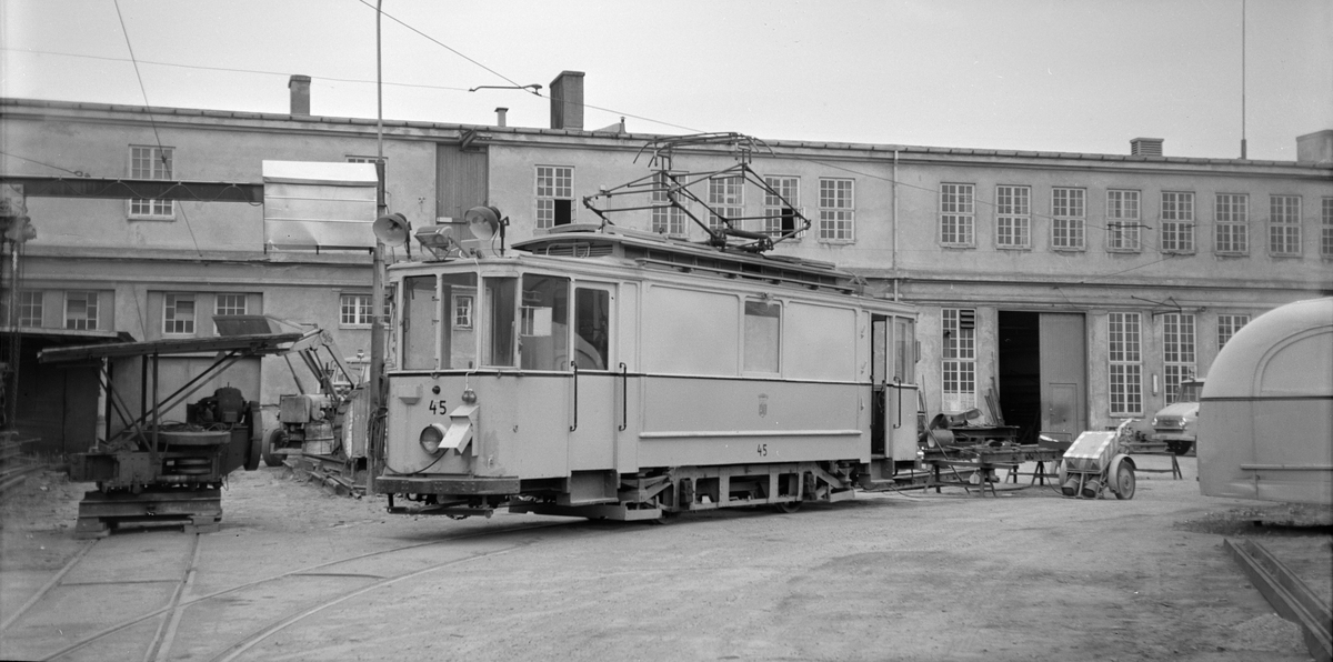 Trondheim Sporveis sveisevogn nr. 45 ved Dalsenget vognhall