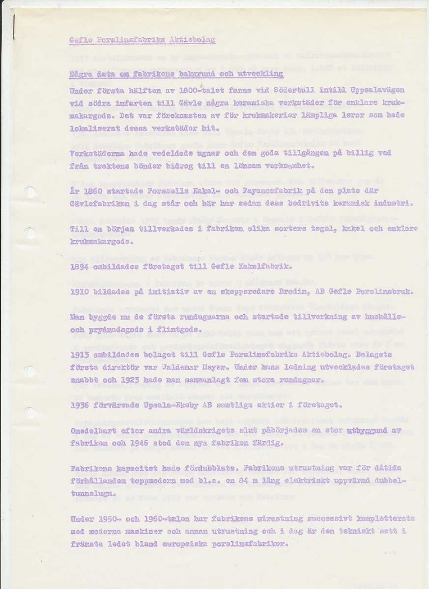 Produktkatalog i färg över serviser från Gefle Porslinsfabrik 1974. Katalogen visar specialsortiment för Åhlén & Holm, Wessels Stormarknad, EPA, KF och H J Blomqvist.