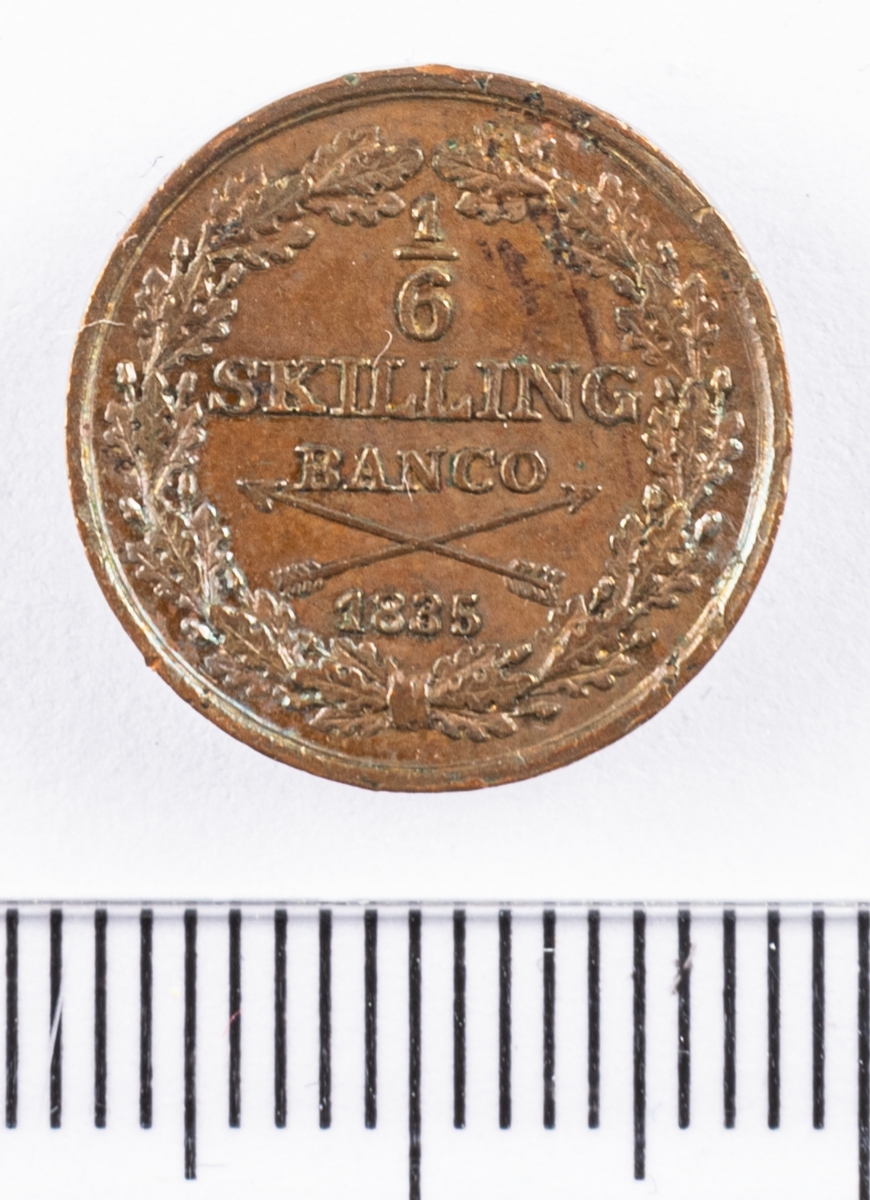 Mynt, Sverige, 1/6 skilling banco, 1835.