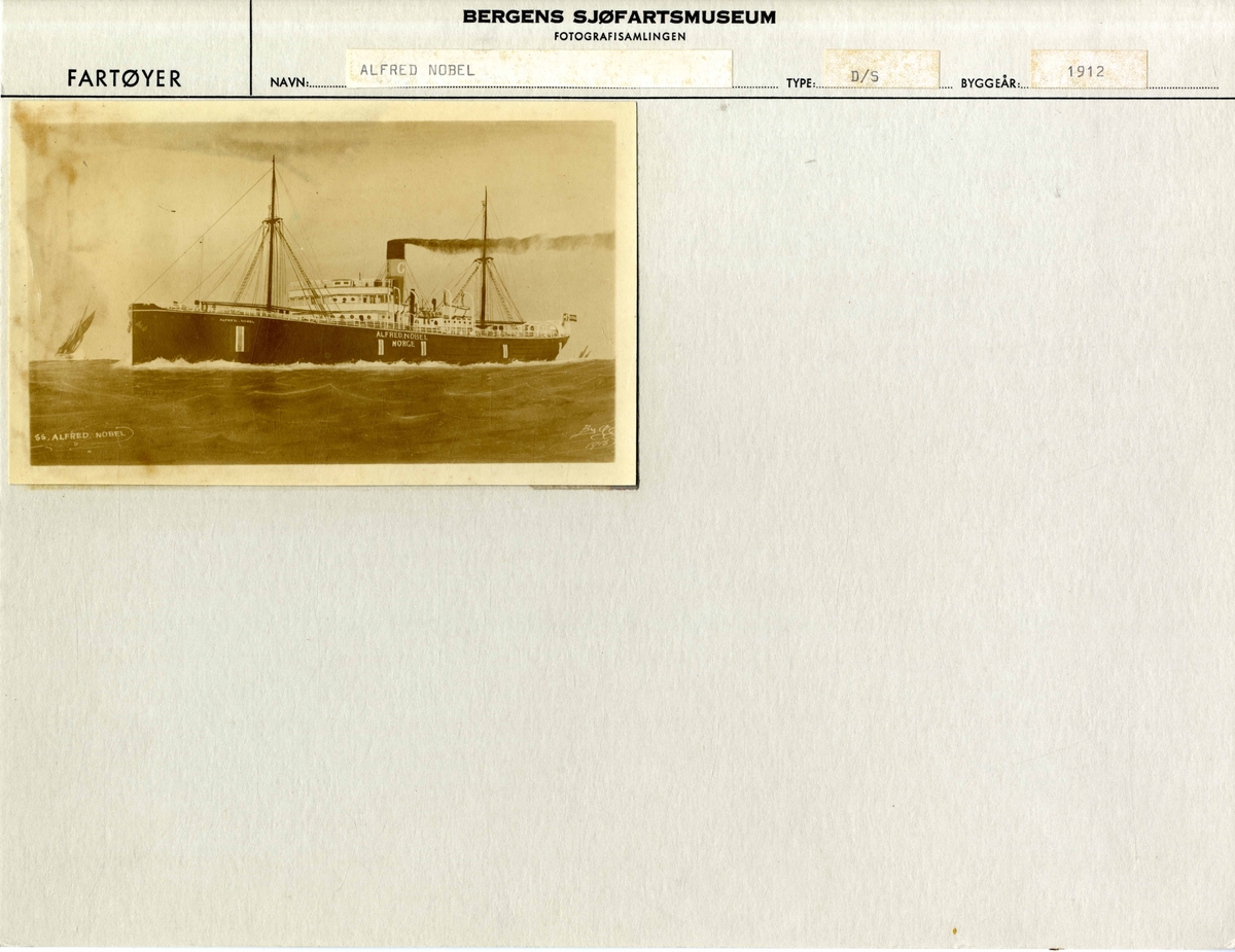 Avfotografert skipsportrett av DS ALFRED NOBEL (bygget 1912).