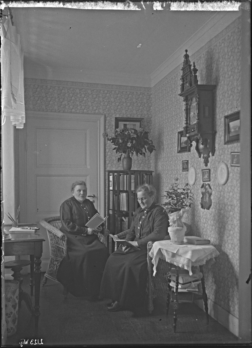 Fotografering beställd av Larsson & Nordaugh. Föreställer sannolikt Anna Maria Nordaugh (1862-1948) på som var lärare på Haga skola, och Lovisa Albertina Larsson (1861-1937) som var var lärare på Svinnegarn skola.