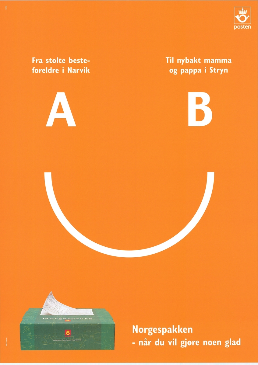 Plakat med oransje bunnfarge, tekst og motiv. Plakaten er tosidig med tekst på bokmål og nynorsk, på hver sin side.