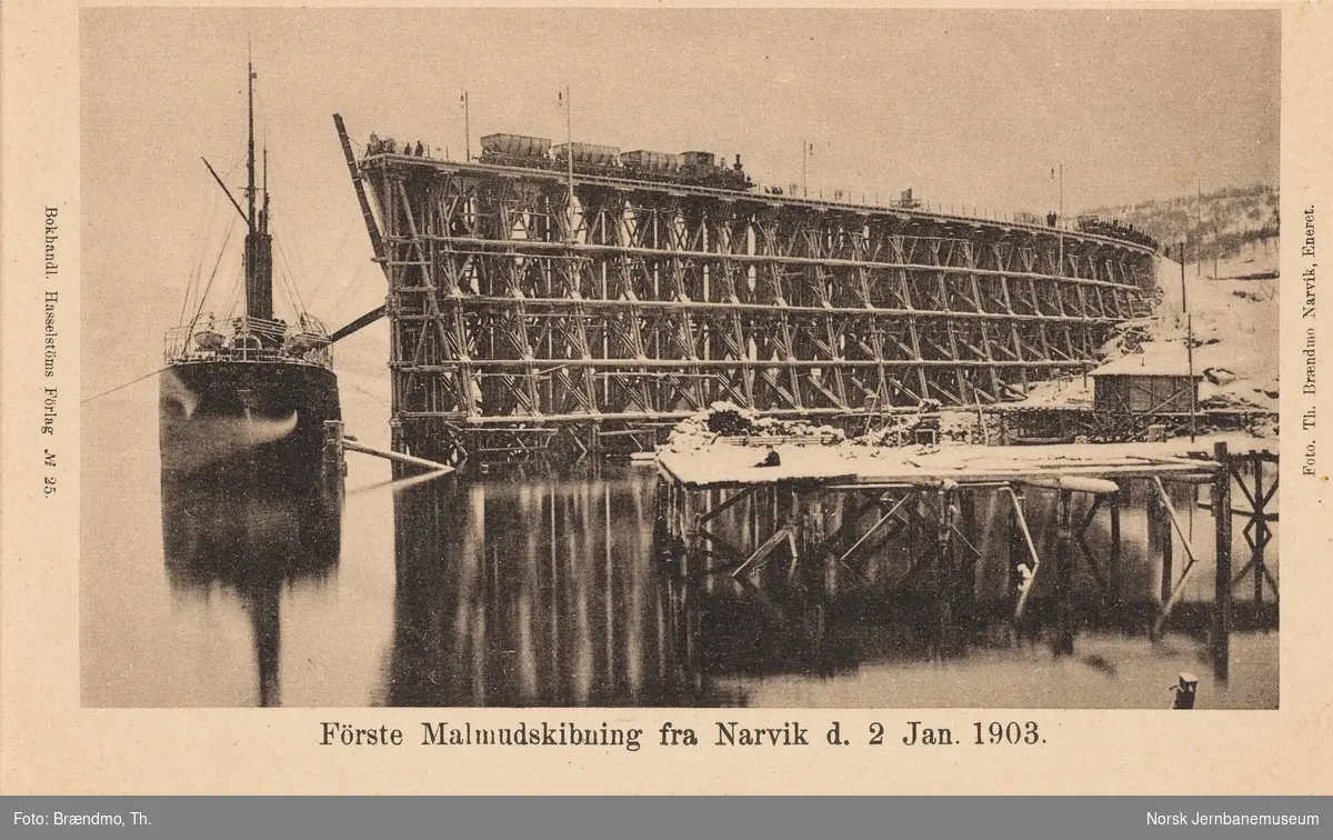 Kaianlegget i Narvik. Første utskipning av malm fra Narvik 2. januar 1903