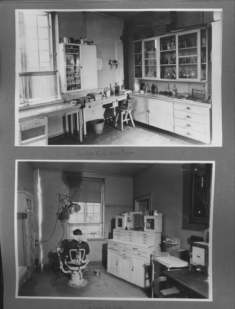Side fra Kjeld Bugges fotoalbum. Innherad fangeleir - lege- og tannlegekontor
