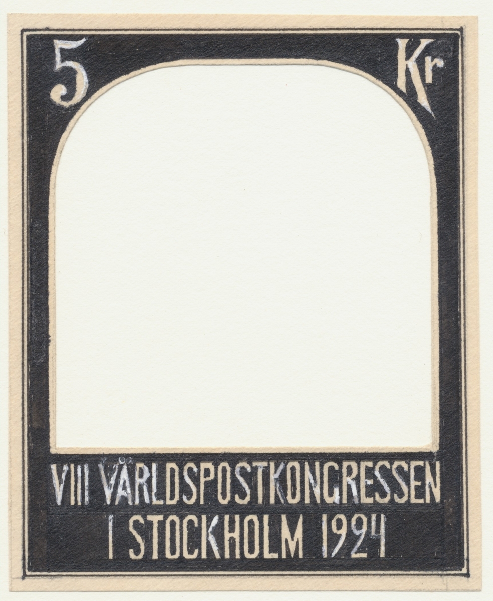 Förlaga från år 1924 som verkar som underlag till frimärket Världspostföreningen 50 år.