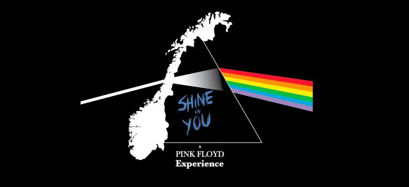 Siluettkart over Norge som brytes av en lysstripe som blir en regnbue, og påskriften "Shine on you - a Pink Floyd experience" (Foto/Photo)