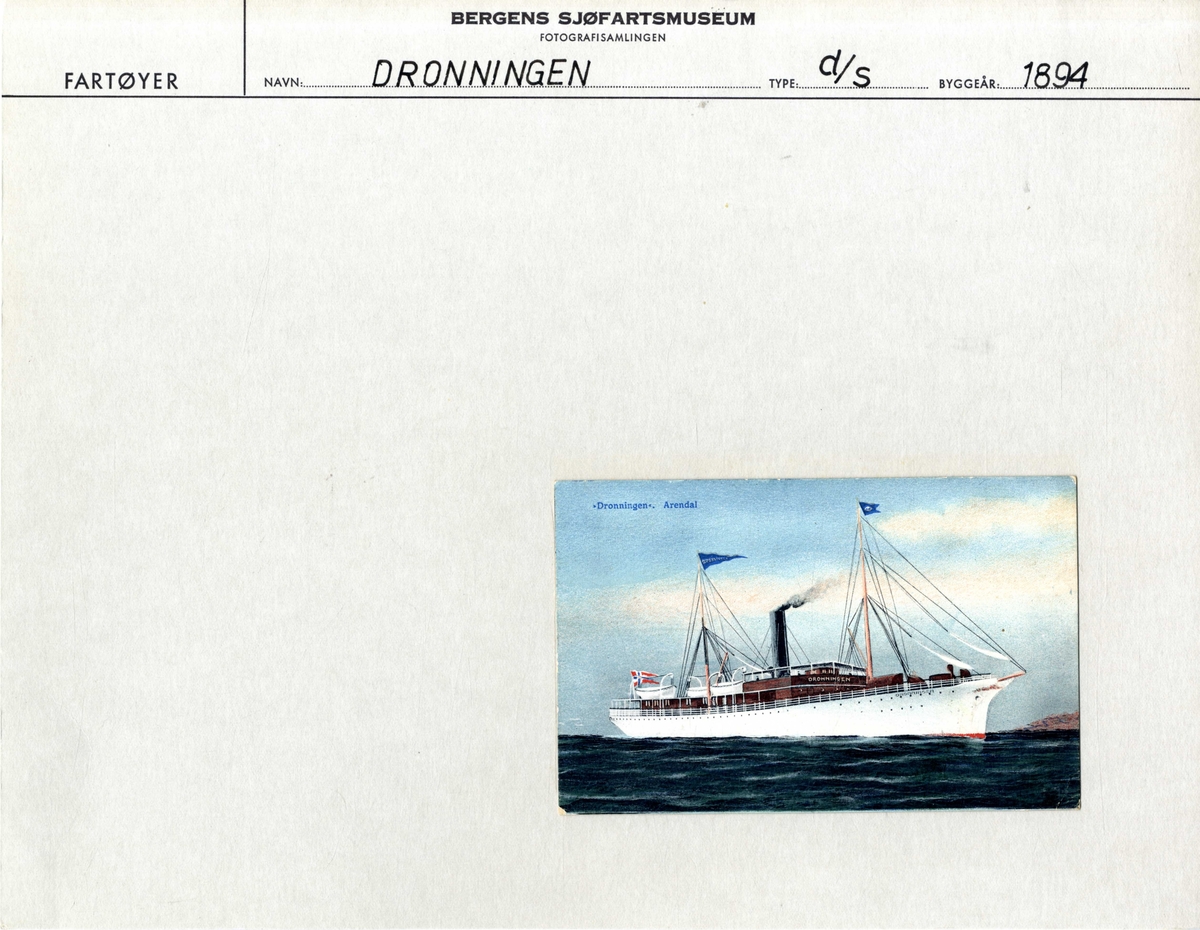 Skipsportrett av DS DRONNINGEN (bygget1894).