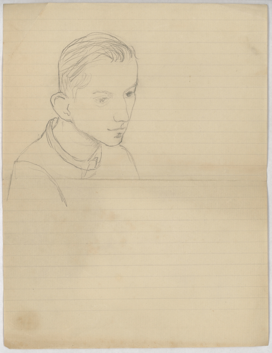 Portrettegning av ung gutt, fange på Vollan kretsfengsel i Trondheim.