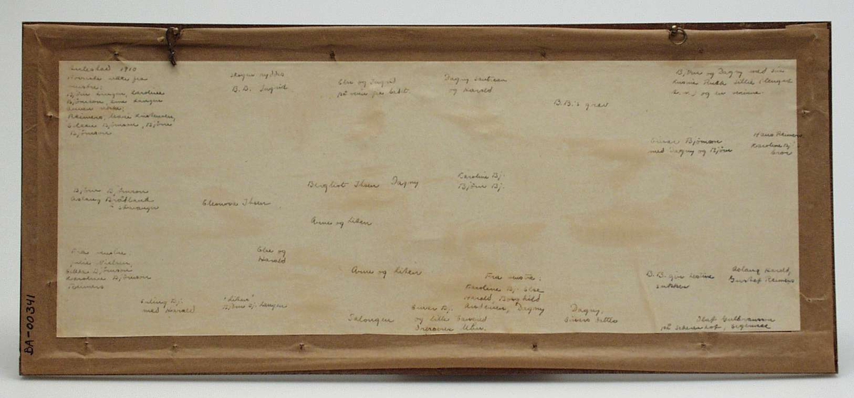 Diverse fotografi innrammet med eikeramme. Den er dekorert med metallriller.