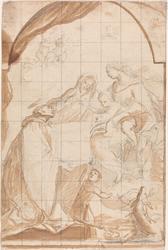 Biskop-helgen tilber Maria med Jesusbarnet [Tegning]