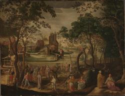 Landskap med religiøse scener [Maleri]