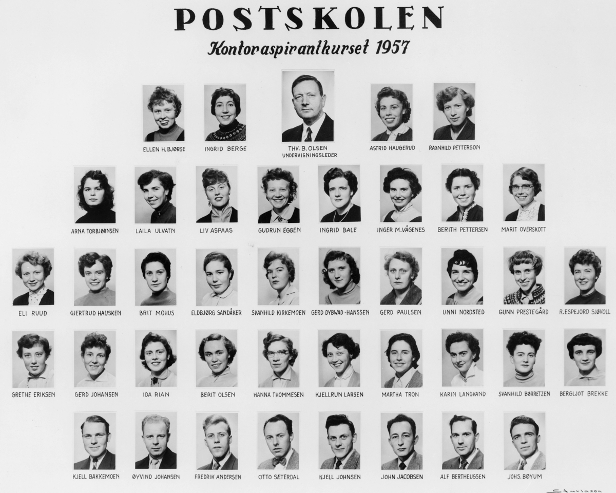gruppebilde, postskolen kontoraspirantkurset 1957