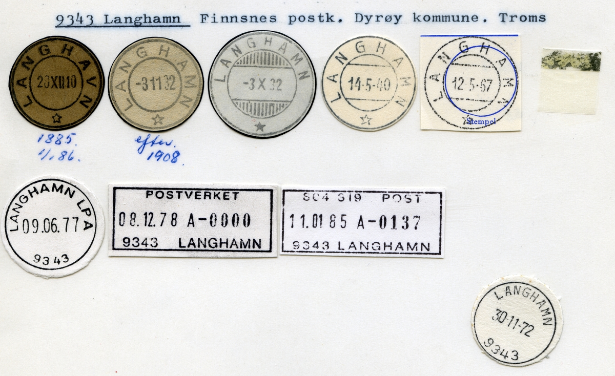 Stempelkatalog 9343 Langhamn (Langhavn), Finnsnes, Dyrøy, Troms