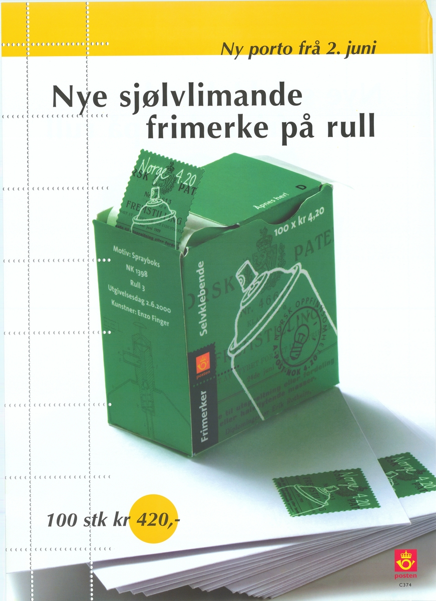 Reklameplakat på hvit bunnfarge. Tosidig plakat med tekst på bokmål og nynorsk på hver sin side.