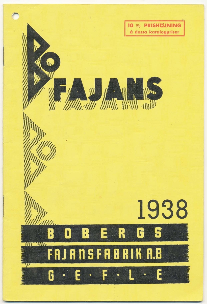 Priskurant från Bo Fajans 1938.