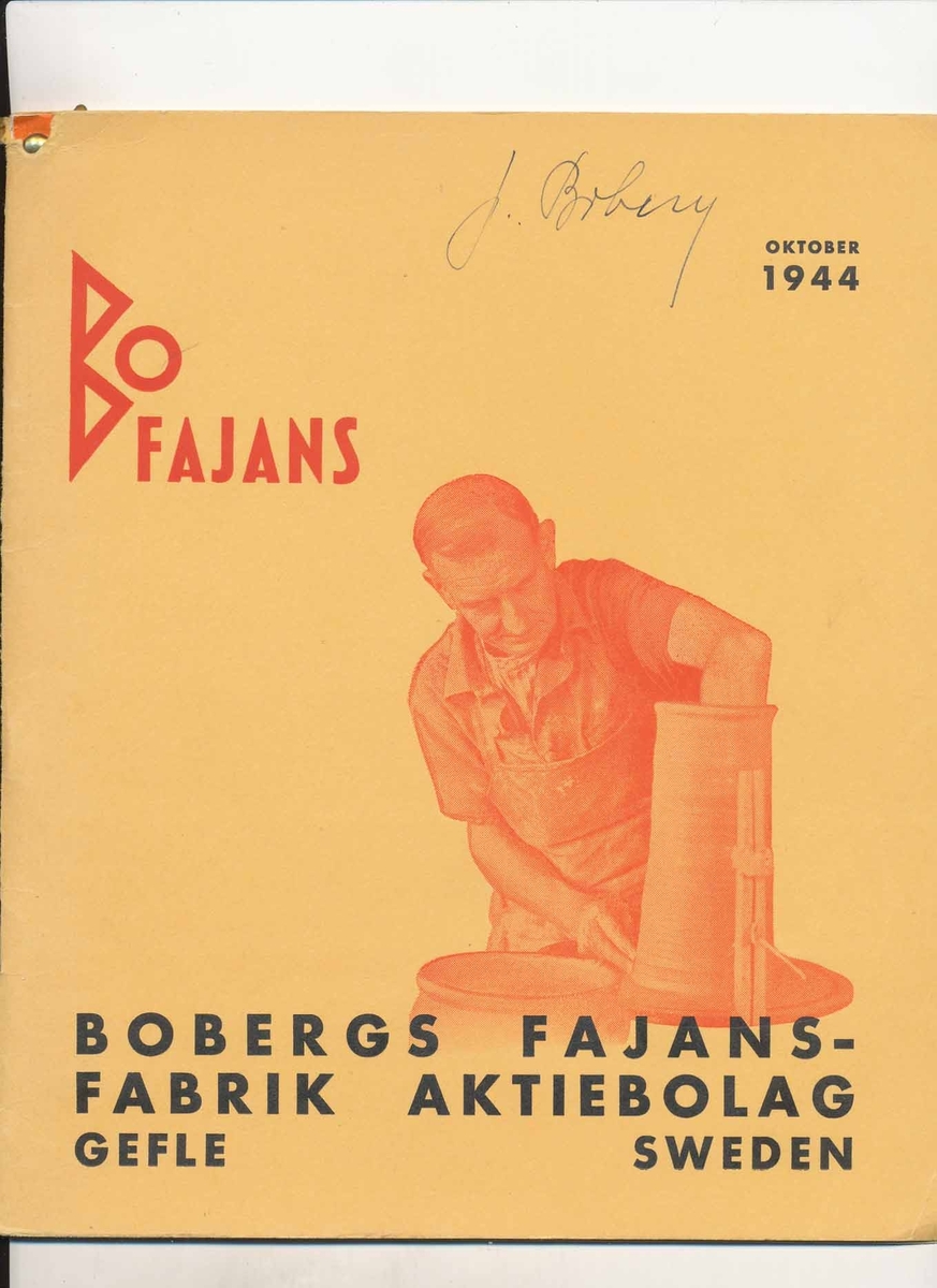 Prislista från Bo Fajans 1944.