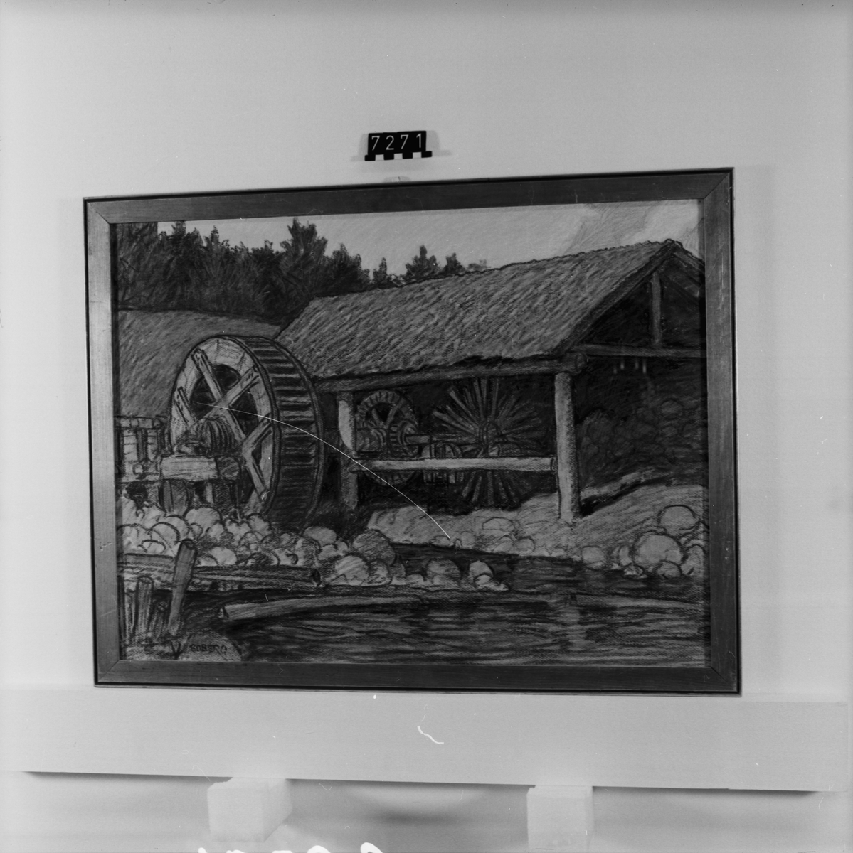 Signerad: "Boberg". På tavlans baksida: "Linskäkta i Njurunda# (Hälsingland) 1920". "Ferdinand Boberg". I glas och förgylld ram.
