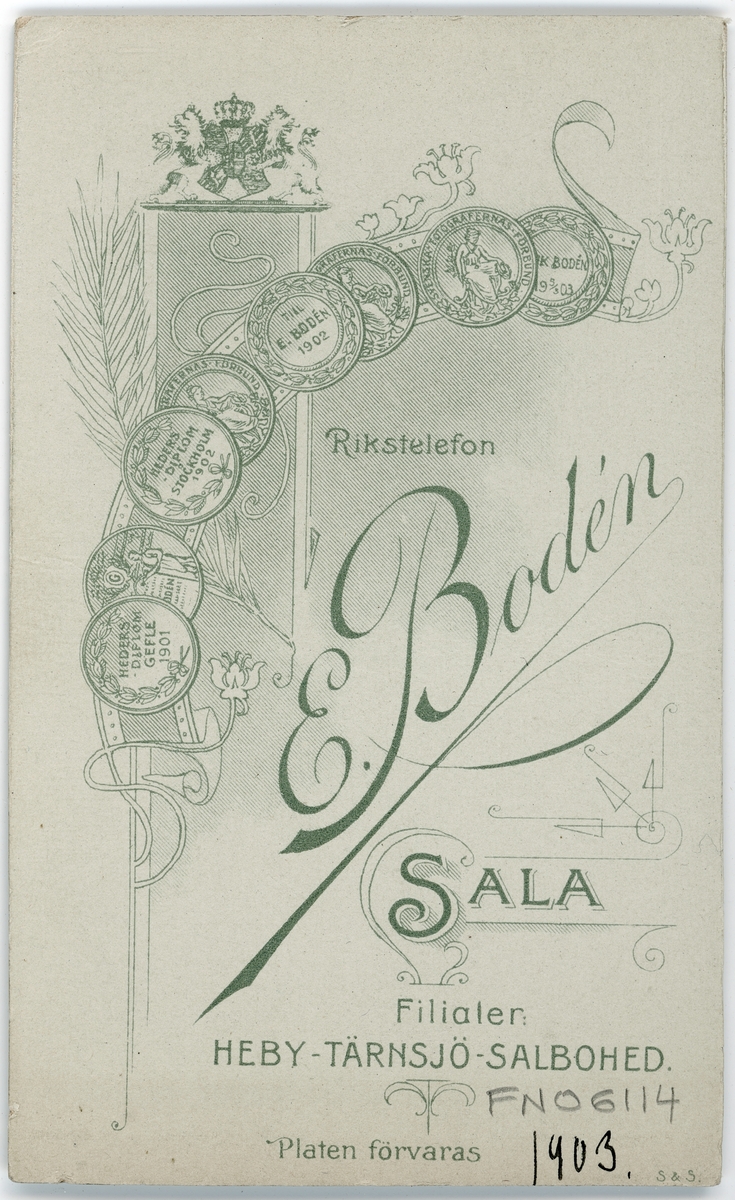 Kabinettsfotografi - brudpar, Sala 1903