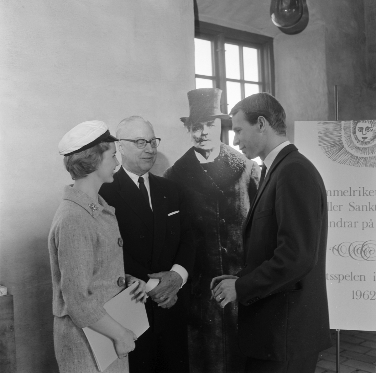 Slottsspelen, pressvisning, Maud Adamsay, Lars Florin och Gustaf Grahn, Uppsala 1962