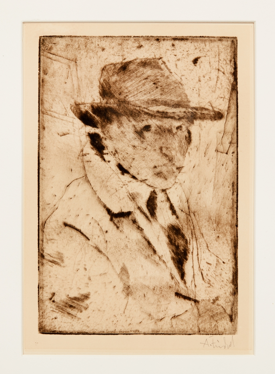 Axel Fridell, självporträtt med ansiktet i skugga.