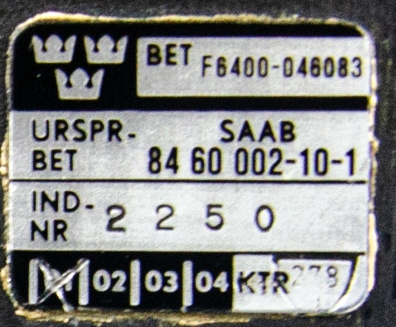 Styrspakshandtag för FPL Ja 37, Saab AJ 37 Viggen tillverkat av svart metall med avtryckare och knappar.