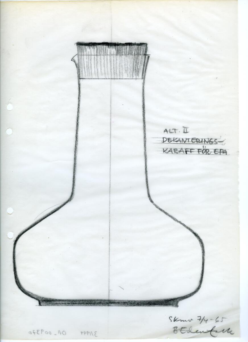 Materialet innehåller skisser till glasserviser, ishink, vaser m.m. 50 skisser daterade 1965. 37 skisser daterade 1966. 83 skisser daterade 1967.
