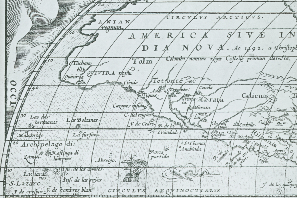 Glasnegativ med motiv av karta märkt "America Sive in Dia Nova" 1492.