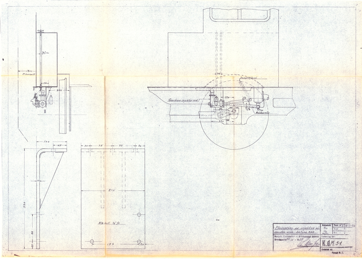 Arbeidstegning, kopi
Plassering av injektor på venstre side loktype XXII
Setesdalsbanen.
KdM 54