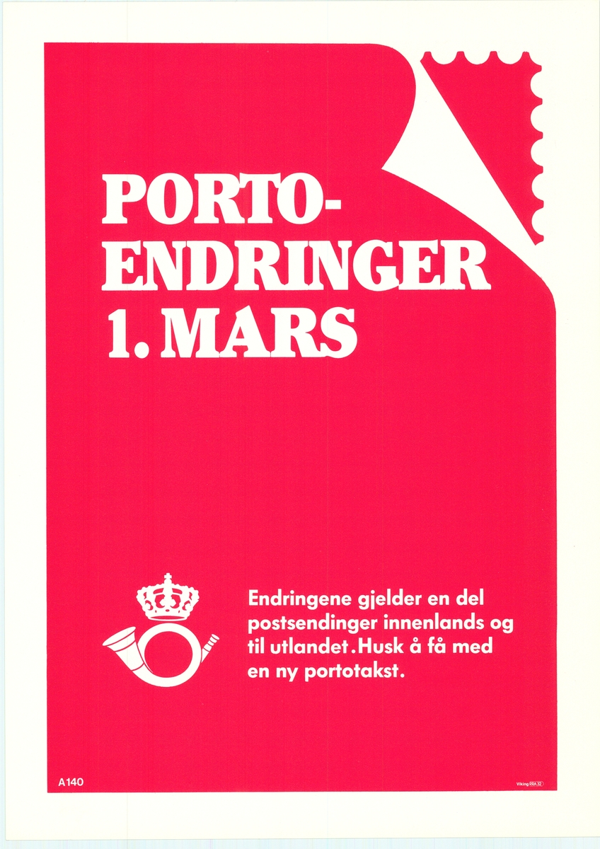 Hvit skrift på rød bunn. Postlogo. Tosidig plakat med tekst på bokmål og nynorsk.