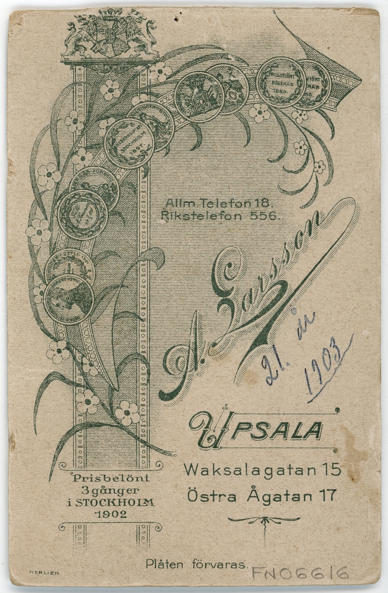 Kabinettsfotografi - man i uniform, Uppsala 1903