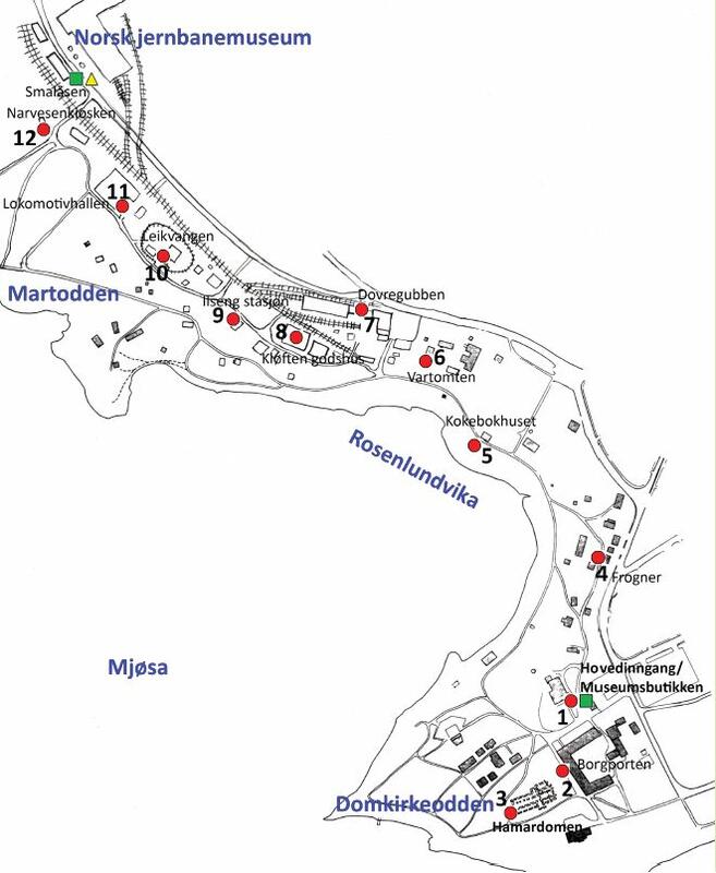 Kartskisse over Martodden med markeringer over hvor rebuspostene befinner seg.