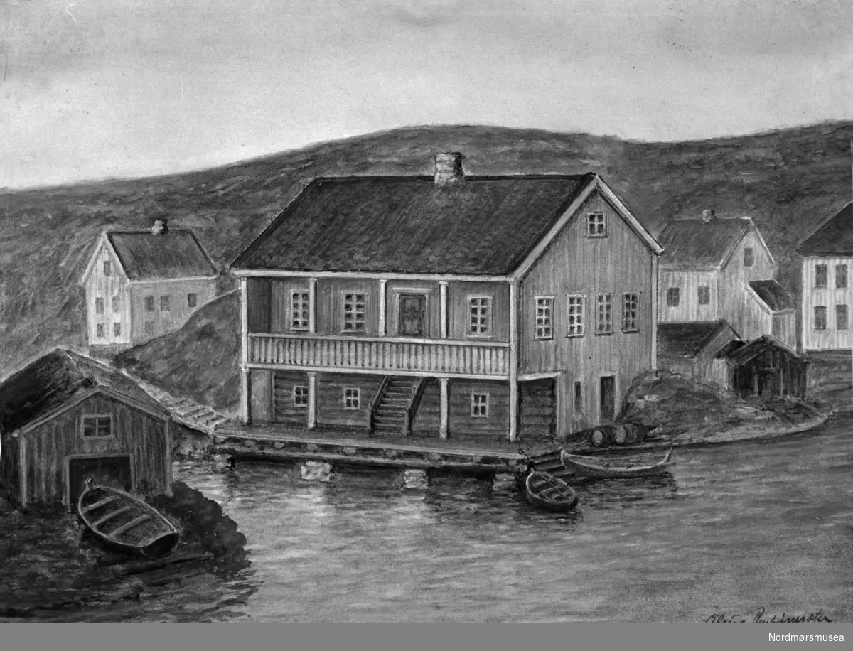 Maleri fra Kristiansund utført av kunster og illustratør Olaus Ranheimsæter. Malt, muligens etter hukommelsen,  i 1942.