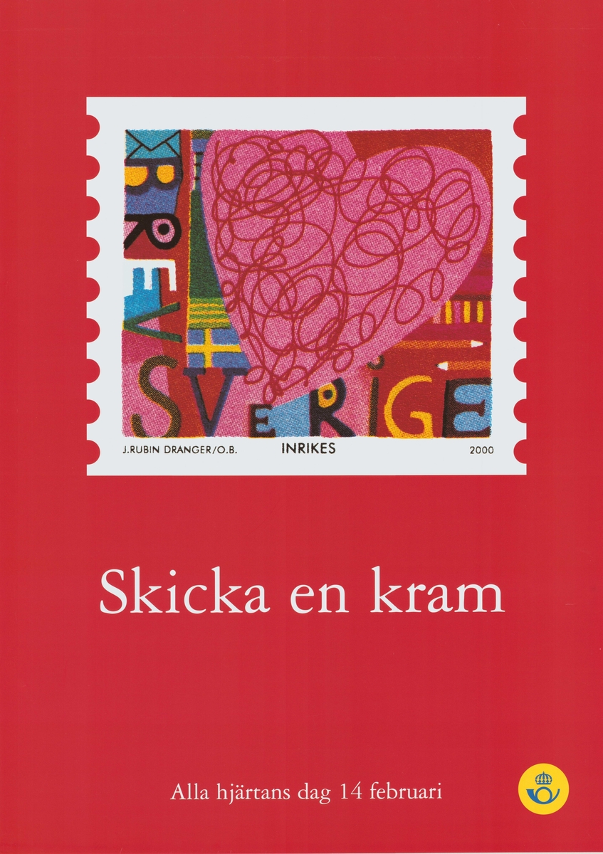 Ett frimärke med ett hjärta på.
