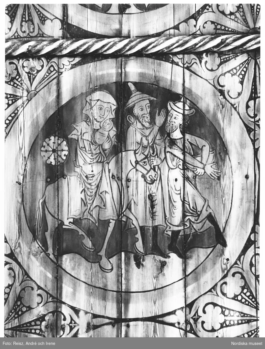 Småland. Flykten till Egypten, takmålning från 1200-talets andra hälft av Mäster Sigmund i Dädesjö gamla kyrka.