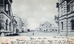 Postkort, Hamar stasjon, jernbaneplassen, Hamars første stas